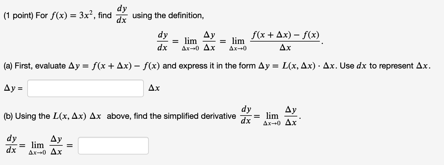 Solved (1 point) For f(x) = 3x², find am using the | Chegg.com