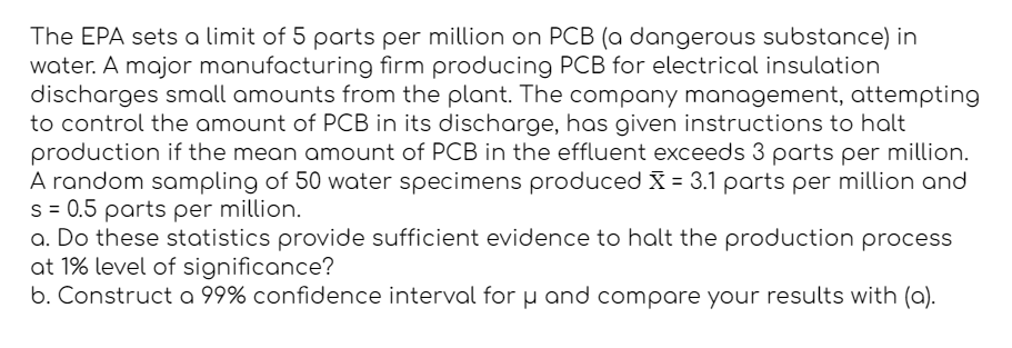 Solved The EPA Sets A Limit Of 5 Parts Per Million On PCB (a | Chegg.com