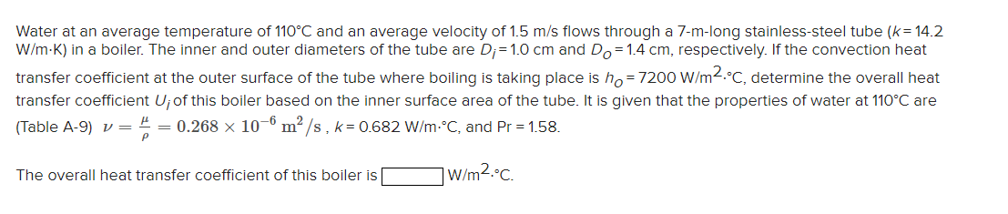 Solved Water at an average temperature of 110∘C and an | Chegg.com