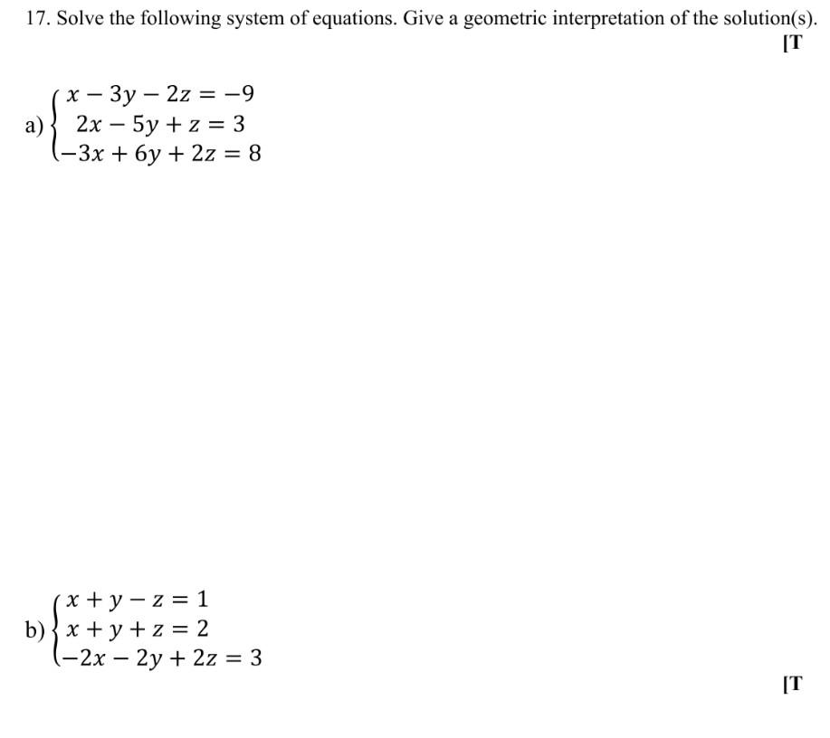 Solved 17. Solve the following system of equations. Give a | Chegg.com