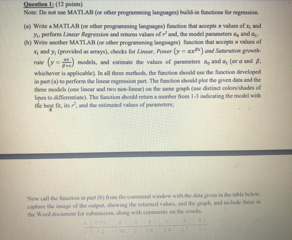 Solved Question 1: (12 points) Note: Do not use MATLAB (or | Chegg.com