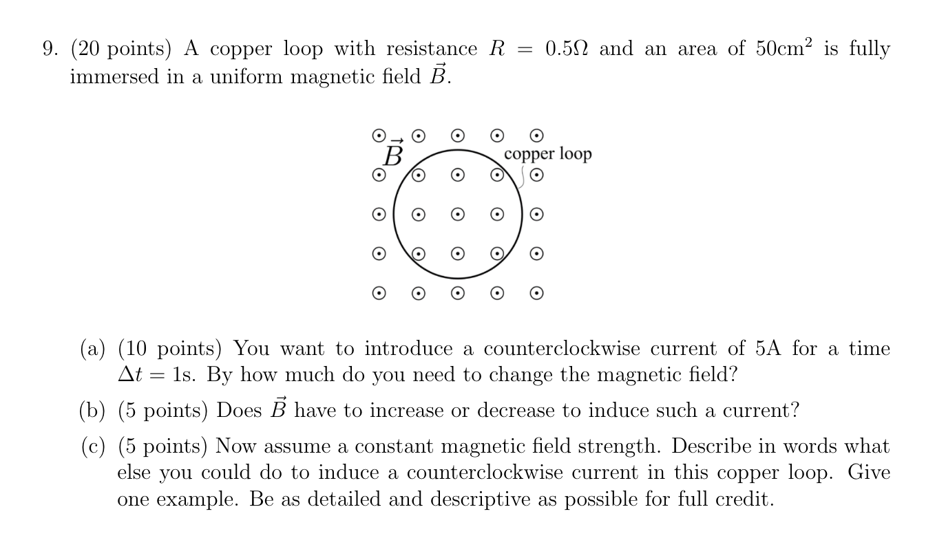 Solved (20 ﻿points) ﻿A copper loop with resistance R=0.5Ω | Chegg.com