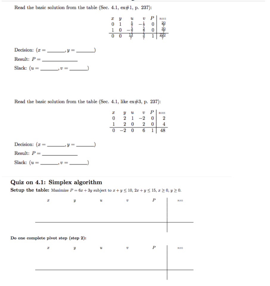 Solved 1. Write down the table associated to the linear | Chegg.com