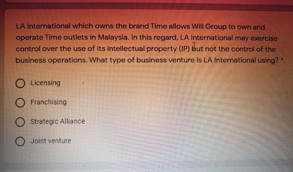 Solved La International Which Owns The Brand Time Allows Chegg Com