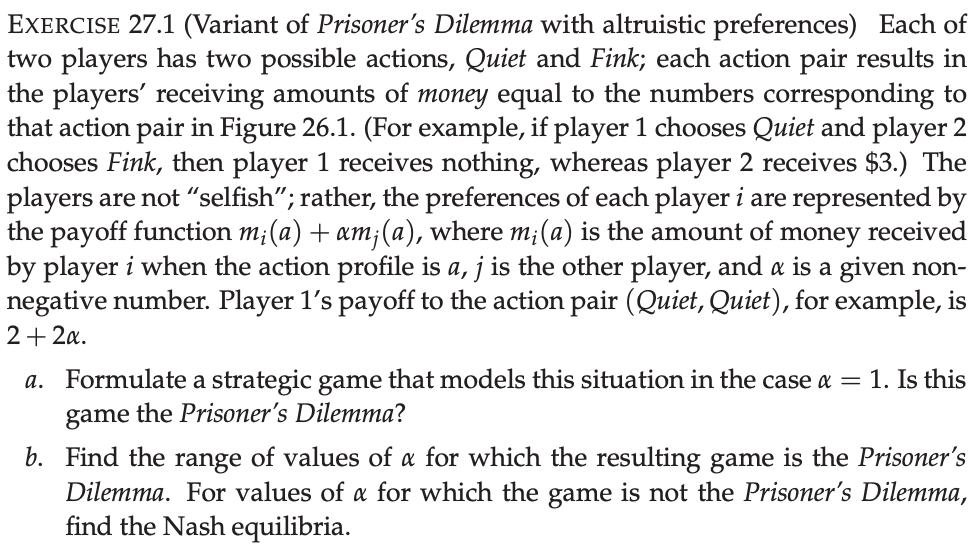 Solved EXERCISE 27.1 (Variant of Prisoner's Dilemma with | Chegg.com