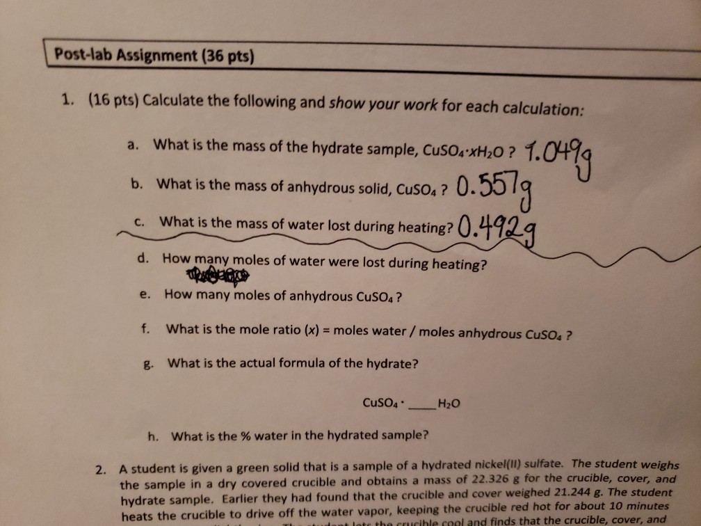 Post Lab Assignment 36 Pts 16 Pts Calculate The Chegg 