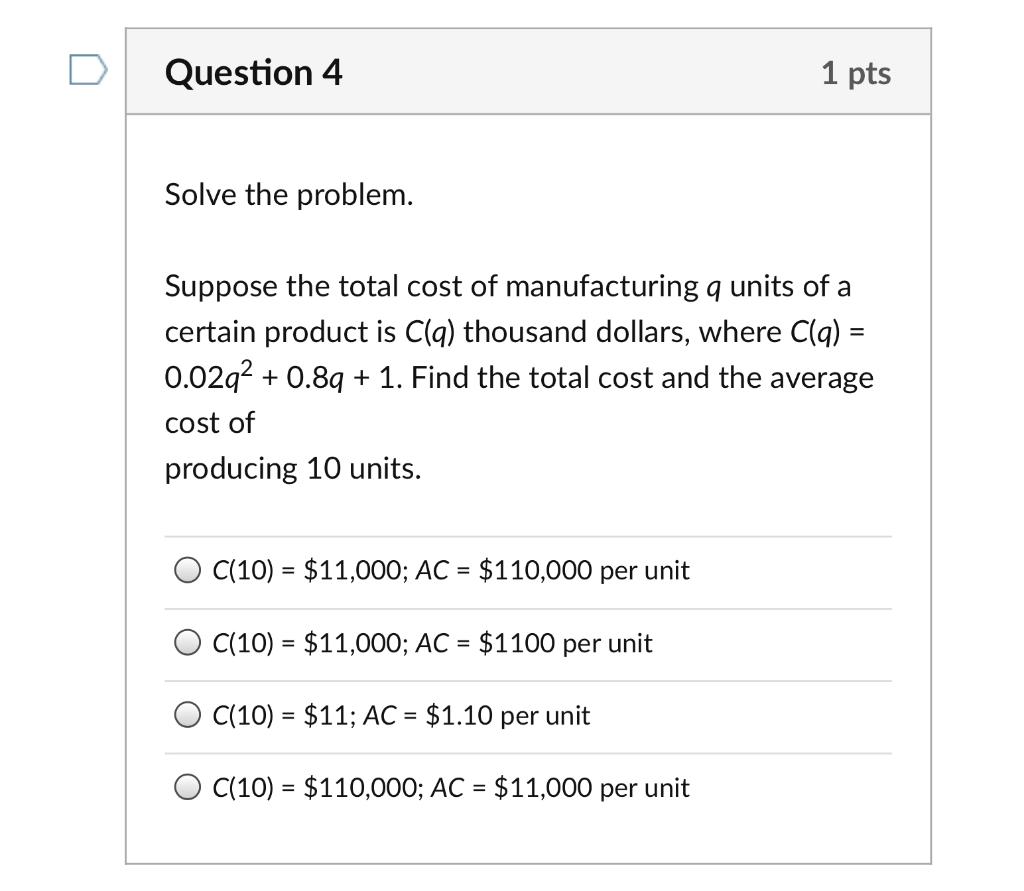 Solved Question 4 1 pts Solve the problem. Suppose the total | Chegg.com