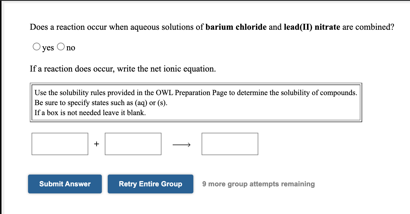 Solved Does A Reaction Occur When Aqueous Solutions Of 4016