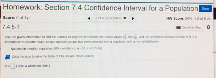 Solved Homework: Section 7.4 Confidence Interval for a | Chegg.com