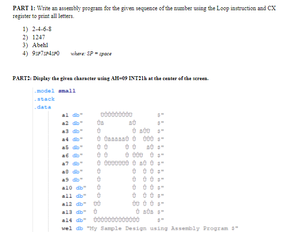 PART 1: Write an assembly program for the given | Chegg.com