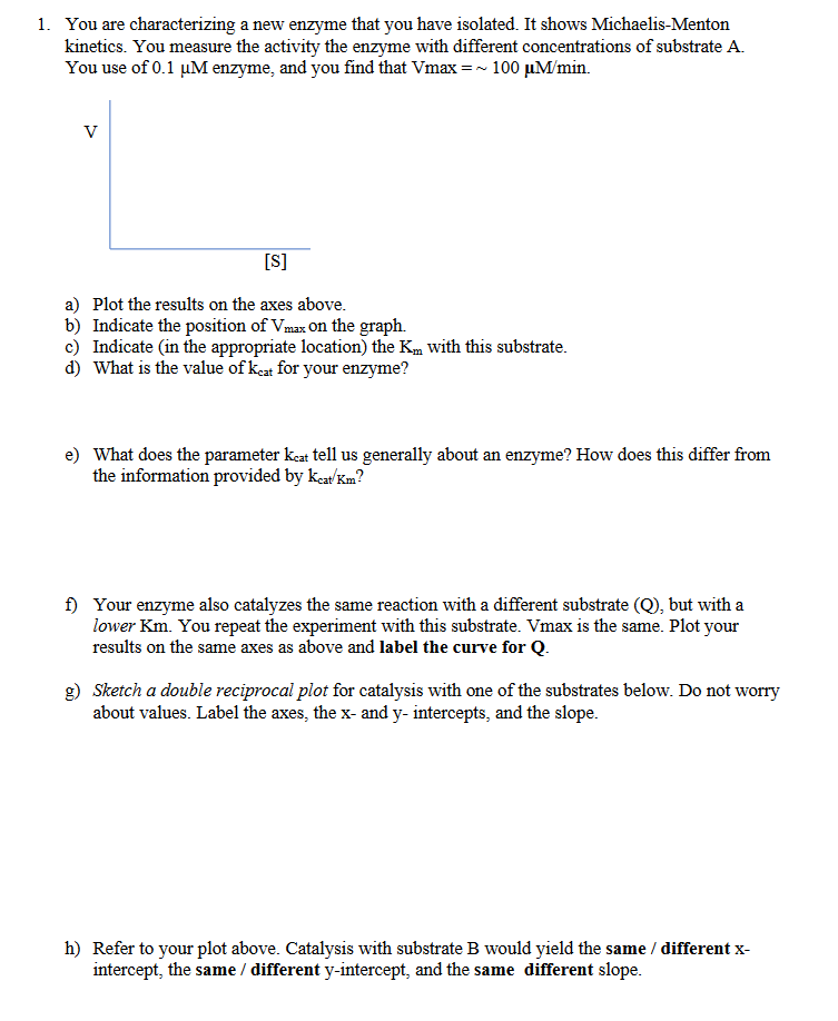 1. You are characterizing a new enzyme that you have | Chegg.com