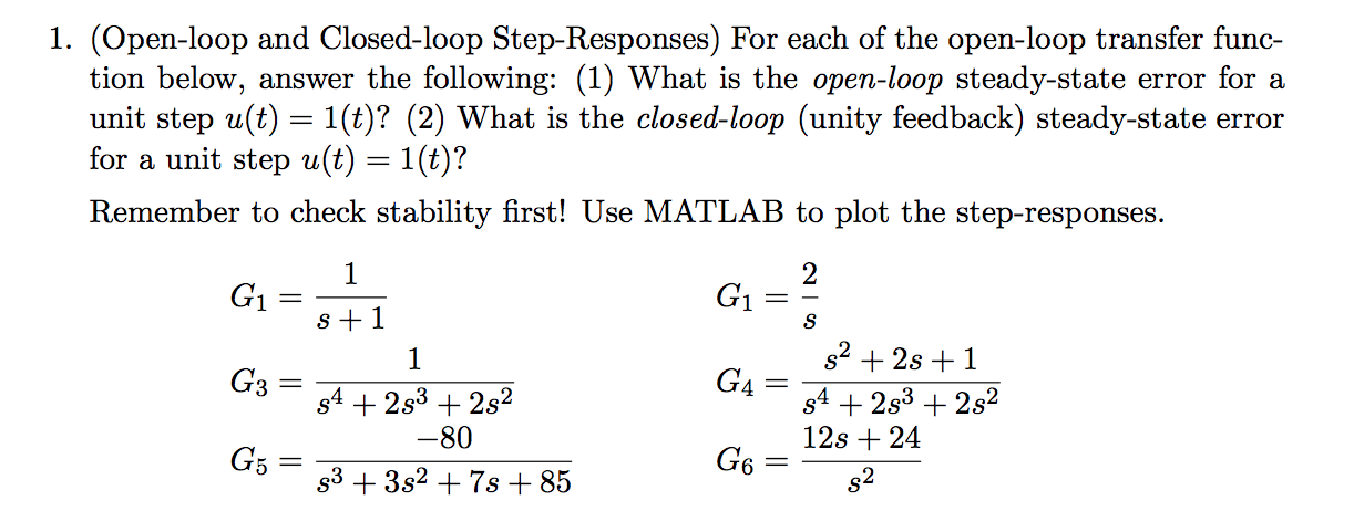Solved 1. (Open-loop and Closed-loop Step-Responses) For | Chegg.com