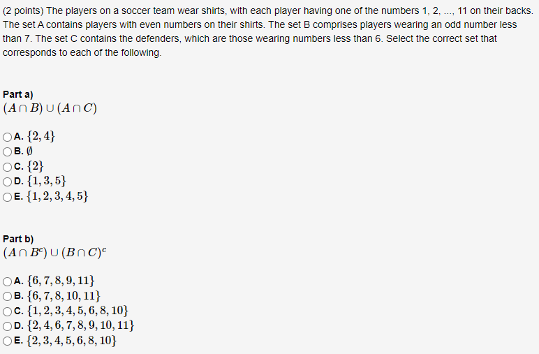 Solved (2 points) The players on a soccer team wear shirts, | Chegg.com