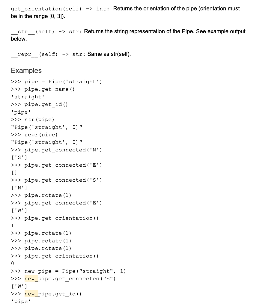 Pipe Problem Java Program Solved Pipe A pipe represents a pipe in the game. Pipes are | Chegg.com