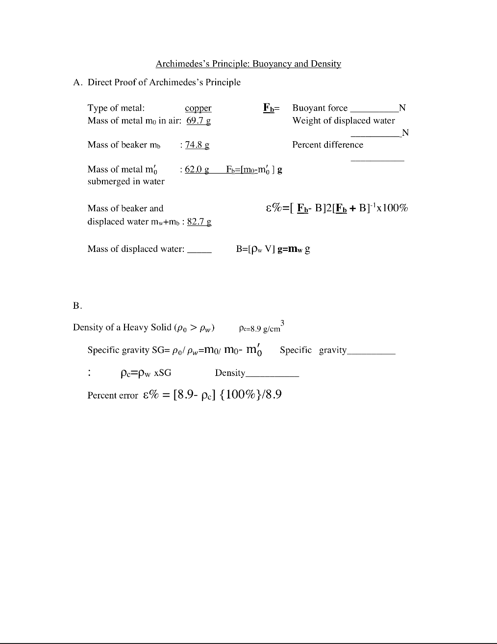 Solved Archimedes S Principle Buoyancy And Density A Di Chegg Com