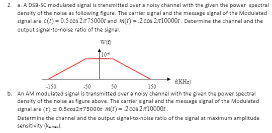 Solved 1. a. A DSB-SC modulated signal is transmitted over a | Chegg.com