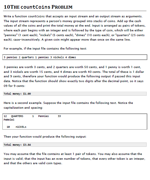 Solved 10THE countCoins PROBLEM Write a function countcoins | Chegg.com
