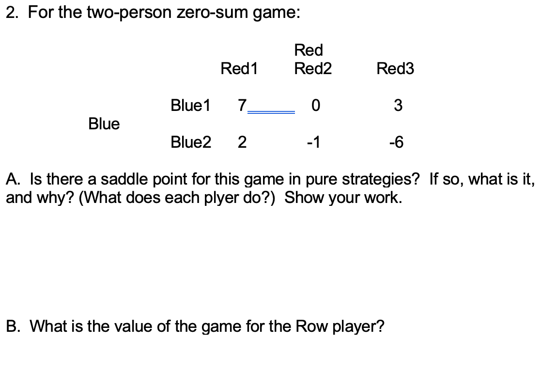 Solved 1. For The Two-person Zero-sum Game: Column Player | Chegg.com