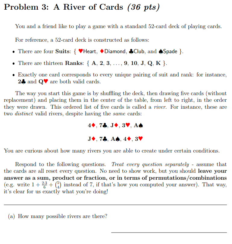 (b) How many rivers are there where the first card | Chegg.com
