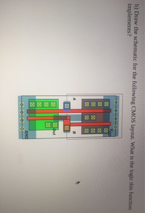 Solved b) Draw the schematic for the following CMOS layout. | Chegg.com
