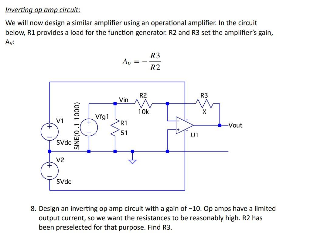 Solved Inverting op amp circuit: We will now design a | Chegg.com