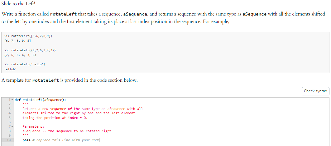 Solved Slide to the Right! Write a function called | Chegg.com