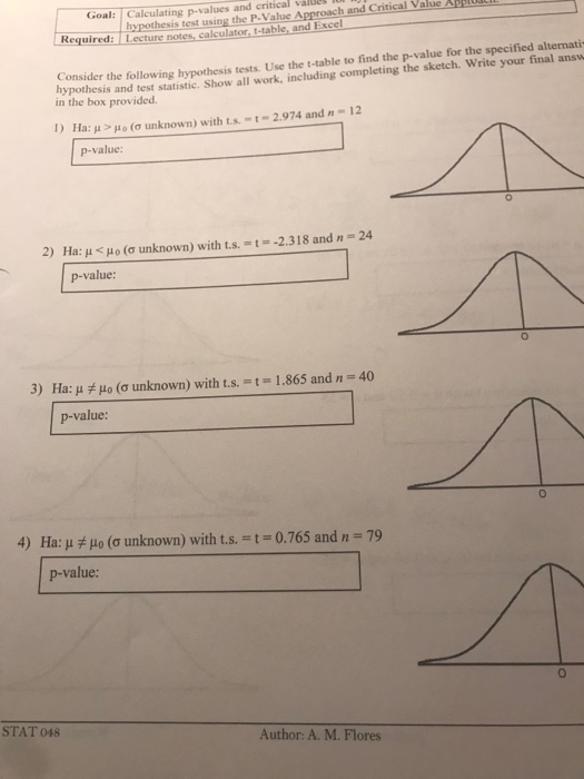 Solved Goal Calculating P values And Critical Valle Chegg