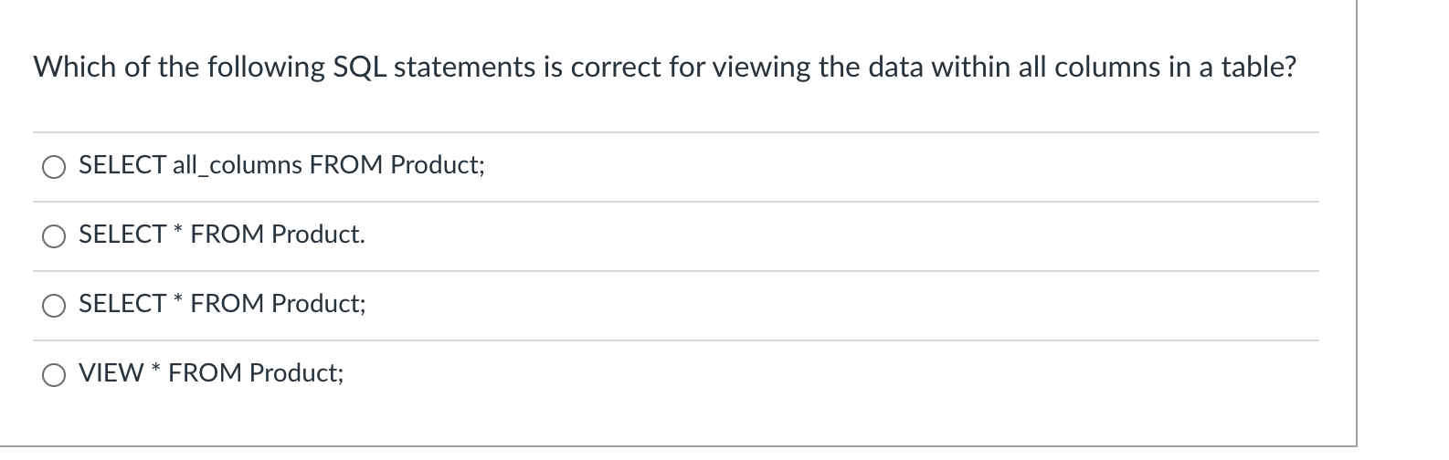 Solved Which of the following SQL statements is correct for | Chegg.com