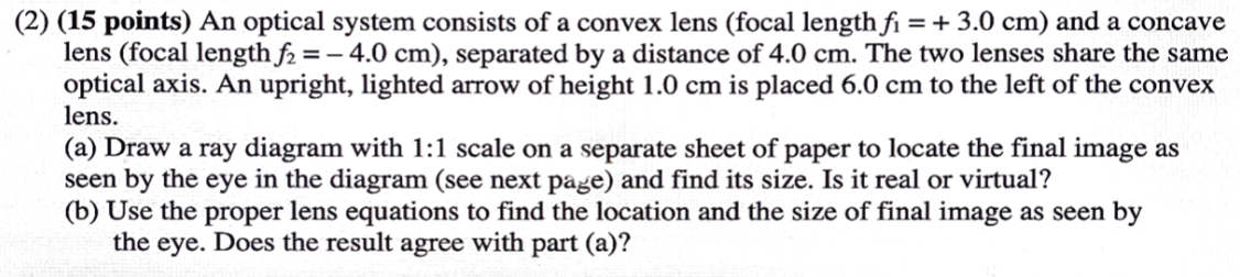 Solved (2) (15 points) An optical system consists of a | Chegg.com