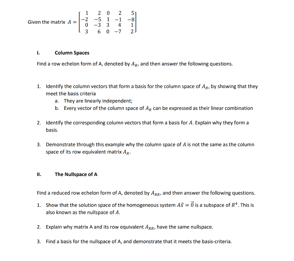 Solved 1 20 2 5 Given the matrix A-2 -5 11-8 0 -3 3 4 1 3 6 | Chegg.com