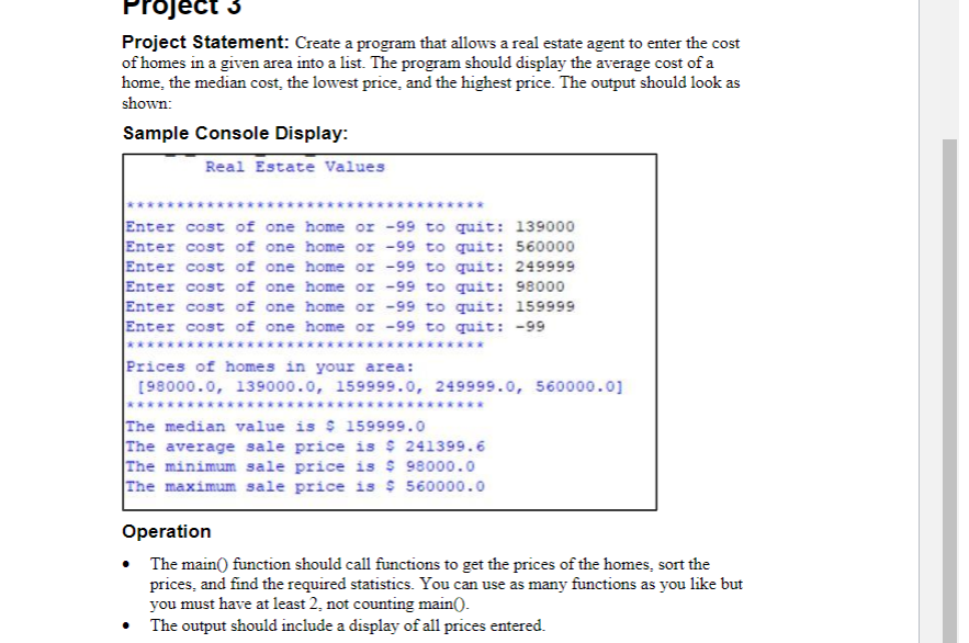 Solved Project Statement: Create a program that allows a | Chegg.com