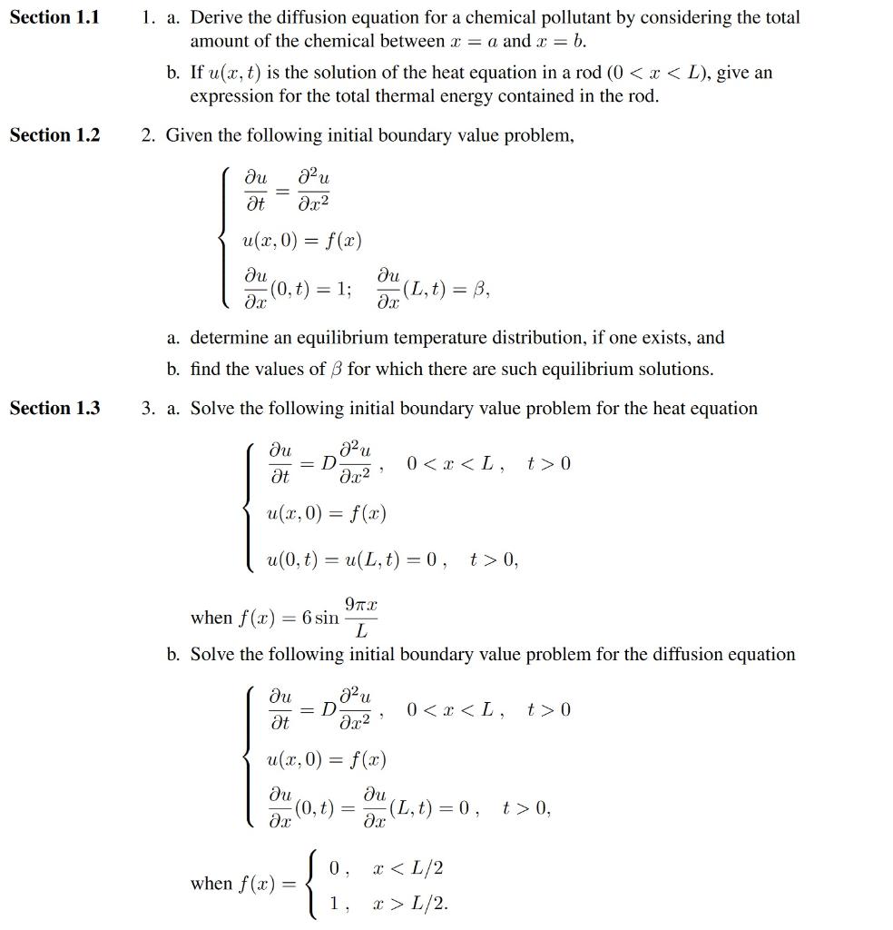 Solved 1. a. Derive the diffusion equation for a chemical | Chegg.com