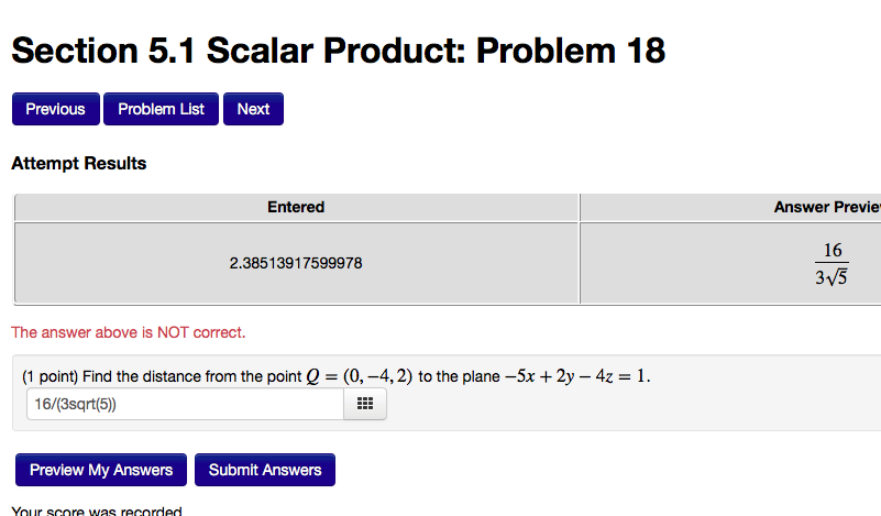 Solved Section 5.1 Scalar Product: Problem 18 Previous | Chegg.com