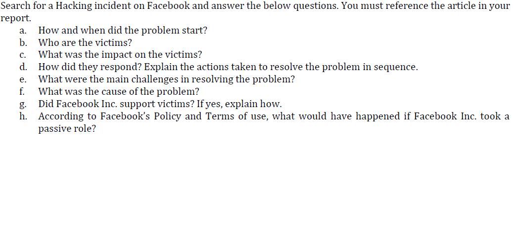 Solved a. Search for a Hacking incident on Facebook and | Chegg.com