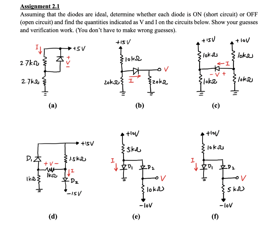 Solved Assignment 2.1 Assuming That The Diodes Are Ideal, | Chegg.com