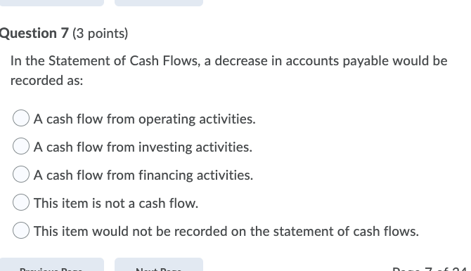 Solved Question 7 (3 points) In the Statement of Cash Flows, | Chegg.com