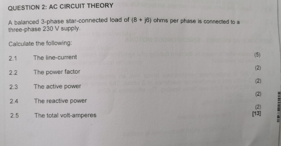 Solved QUESTION 2: AC CIRCUIT THEORY A balanced 3-phase | Chegg.com