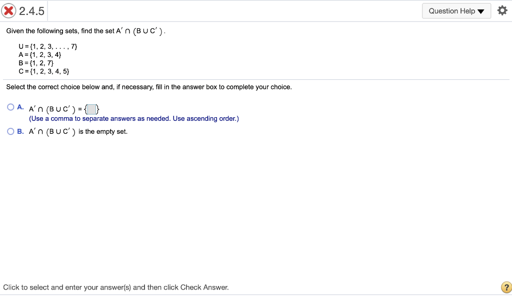Solved 2.4.5 Question Help Given the following sets, find | Chegg.com
