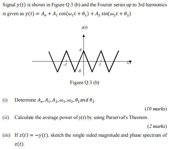 Solved Signal Y(t) Is Shown In Figure Q.3 (b) And The | Chegg.com