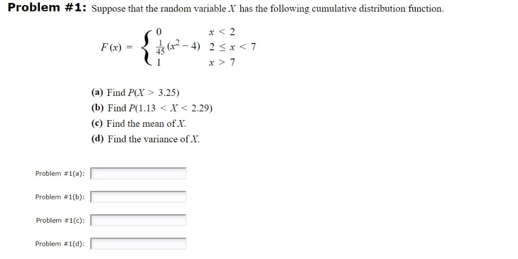 Solved Problem # 1: Suppose that the random variable X has | Chegg.com