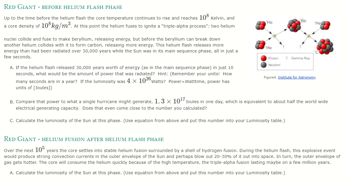 Solved RED GIANT BEFORE HELIUM FLASH PHASE Up to the time
