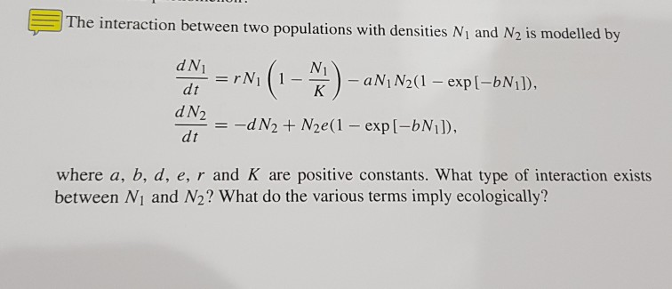 The interaction between two populations with | Chegg.com