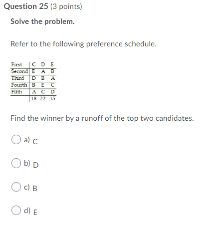 Solved Question 25 (3 points) Solve the problem. Refer to | Chegg.com