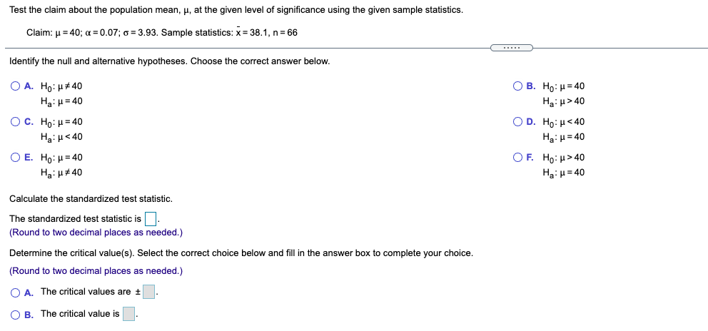 Solved Find the critical value(s) for a left-tailed z-test | Chegg.com