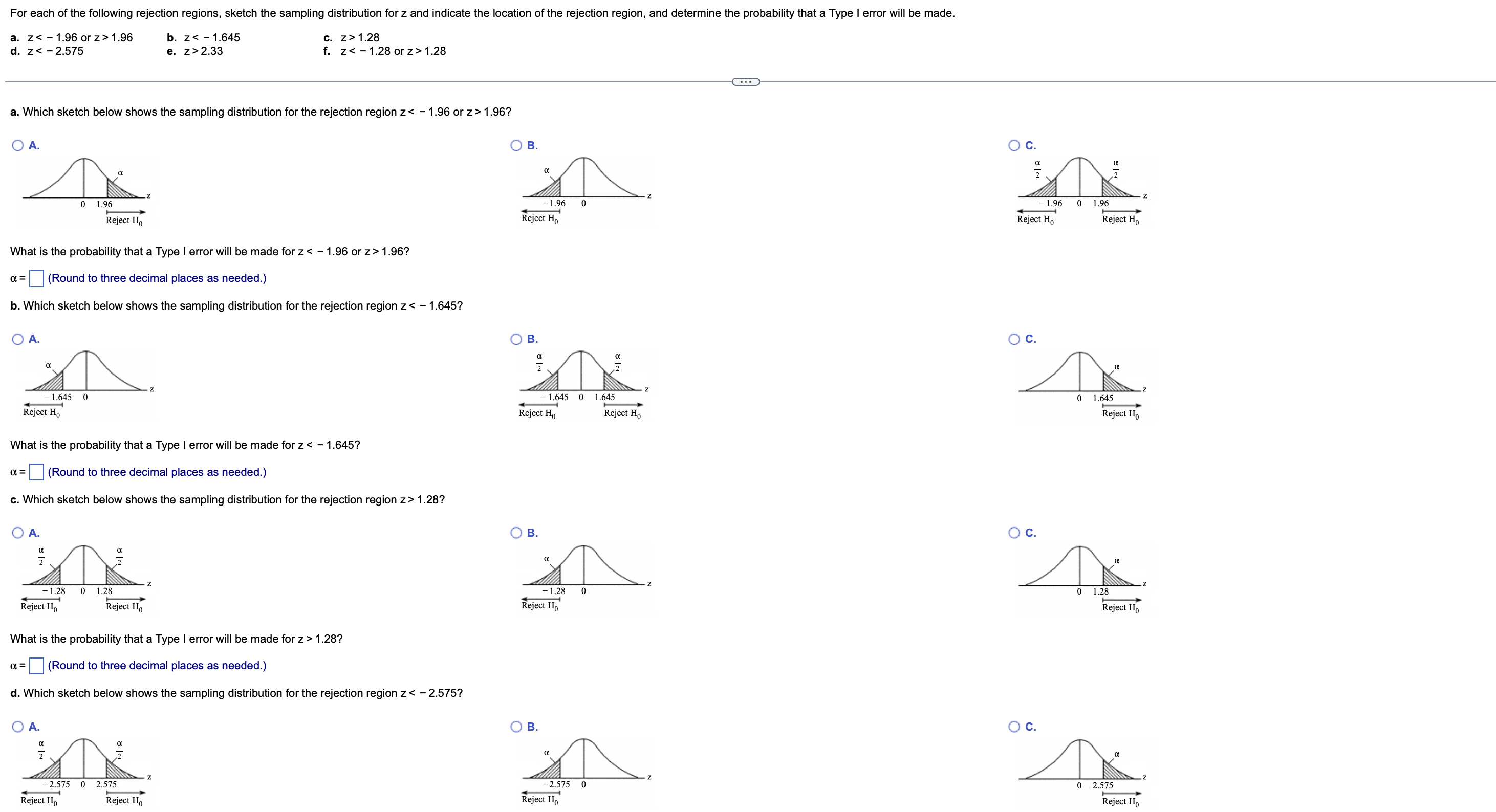 Solved For each of the following rejection regions, sketch | Chegg.com