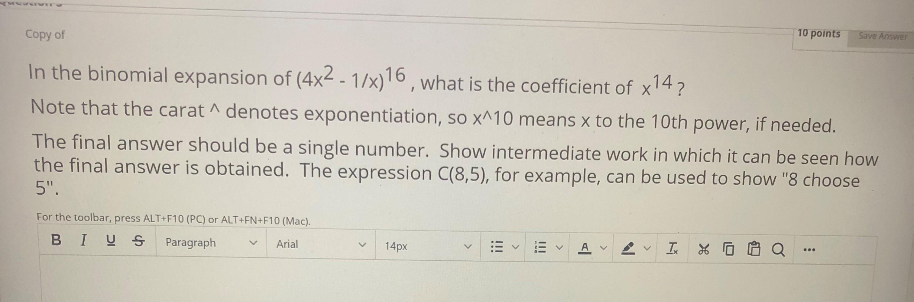 Solved Copy of 10 points Save Answer In the binomial | Chegg.com