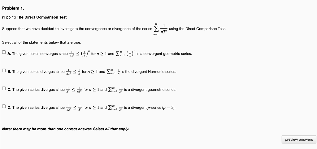 Solved Problem 1. (1 point) The Direct Comparison Test | Chegg.com