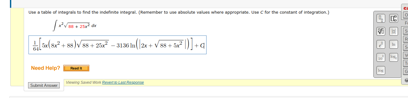 Solved Use A Table Of Integrals To Find The Indefinite 8760