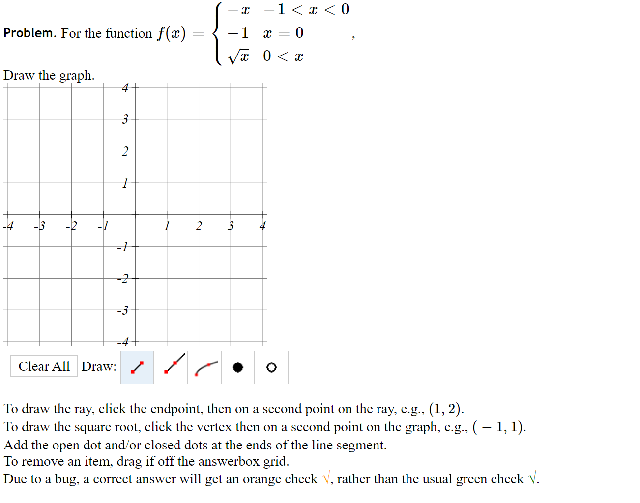 Solved Problem. For the function f(x)=⎩⎨⎧−x−1x−1 | Chegg.com