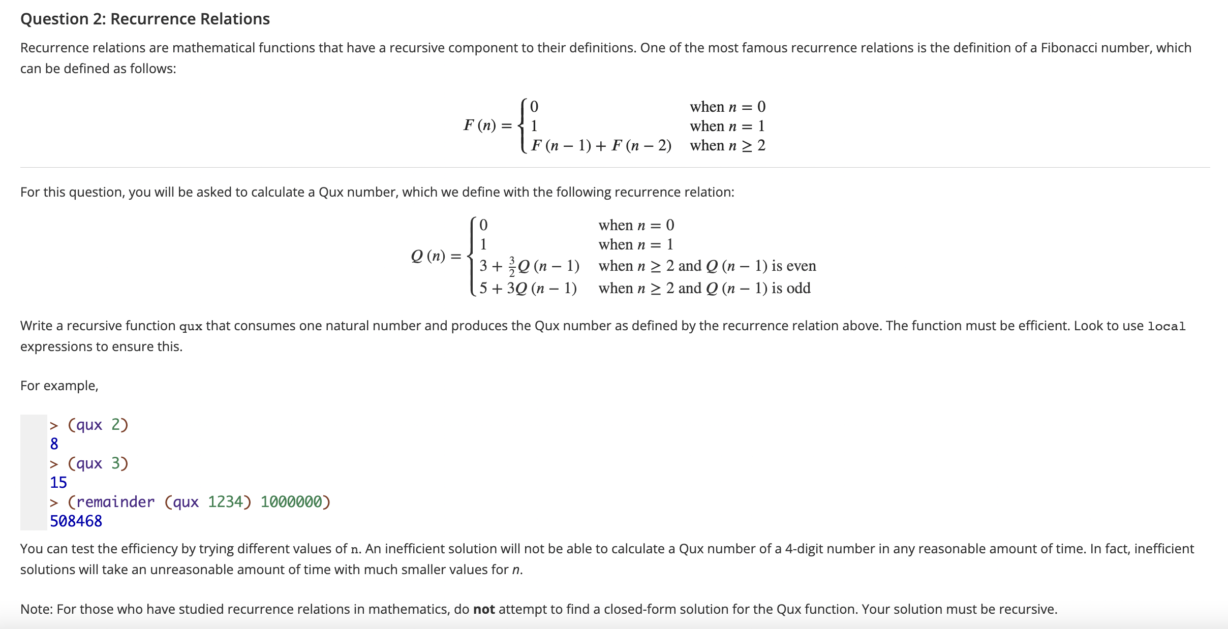 Solved Question 2: Recurrence Relations Recurrence relations | Chegg.com